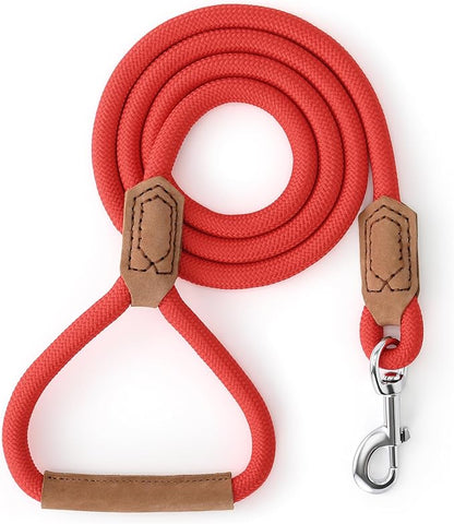 Mile High Life Leather Dog Leash, Heavy Duty Strong Genuine Leather Handle Rope Leash Soft and Comfortable for Small Medium Large Dogs (Red, 60 Inch)