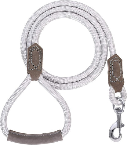 Mile High Life | Premium Leather Dog Leash | Strong Rope Leash | Leather Handle | Zinc Alloy Strong Clasp | Small Medium Large Dogs | 4/5/6 Feet(Sliver, 48 Inch (Pack of 1))