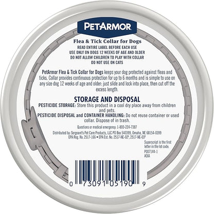 PetArmor Flea & Tick Collar for Dogs, Kills Fleas & Ticks, Long Lasting Protection for 6 Months, Water Resistant, One Size Fits All.