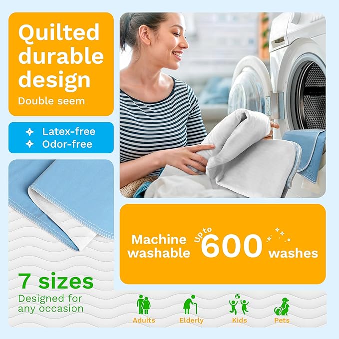 GREEN LIFESTYLE Washable Underpads - Large Bed Pads for use as Incontinence Bed Pads, Reusable Pet Pads, Great for Dogs, Cats, Bunny, Seniors Bed Pad (Pack of 2 - 41x41)