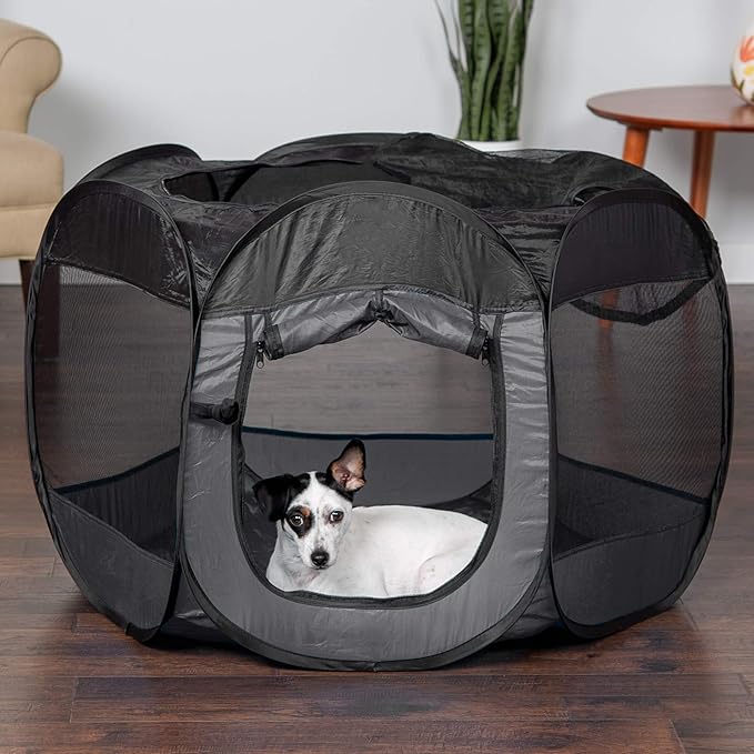 Furhaven Portable Dog Playpen Cat Tent, Pet playground,Kennel foldable indoor outdoor zippered puppy crate - Gray, Medium