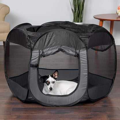 Furhaven Portable Dog Playpen Cat Tent, Pet playground,Kennel foldable indoor outdoor zippered puppy crate - Gray, Medium