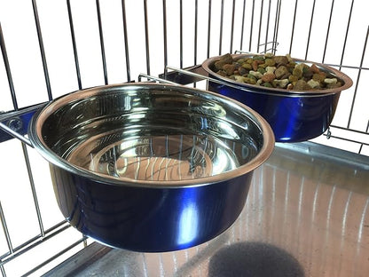 Ellie-Bo Pair of Dog Bowls for Crates, Cages or Pens and 3 Sizes (2.0Ltr Large, Blue)