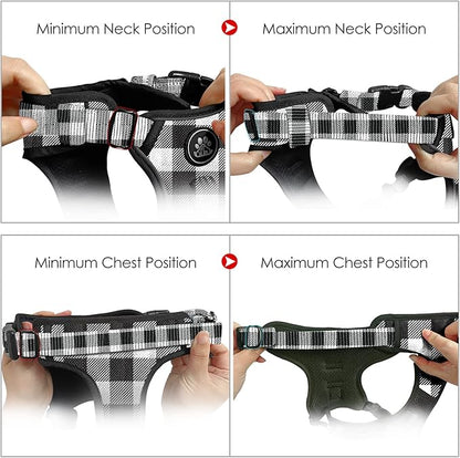 NESTROAD No Pull Dog Harness with Leash, Reflective No Choke Pet Vest Harness,Adjustable Soft Padded Dog Harness with Easy Control Handle for Large Dogs(Checkered Black,Large)