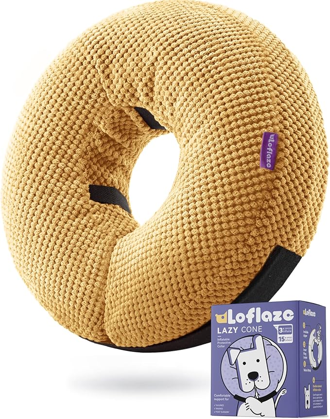 Loflaze Inflatable Dog Cone Collar - Dog Neck Donut Cone Collar Alternative After Surgery - Soft Cone for Large Medium Small Dogs Cats - Alternative Recovery E Collar (Yello, L)