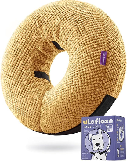 Loflaze Inflatable Dog Cone Collar - Dog Neck Donut Cone Collar Alternative After Surgery - Soft Cone for Large Medium Small Dogs Cats - Alternative Recovery E Collar (Yello, L)