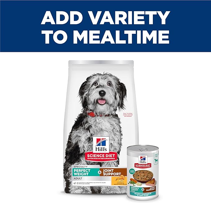Hill's Science Diet Perfect Weight, Adult 1-6, Weight Management Support, Wet Dog Food, Tuna & Vegetables Stew, 12.5 oz Can, Case of 12