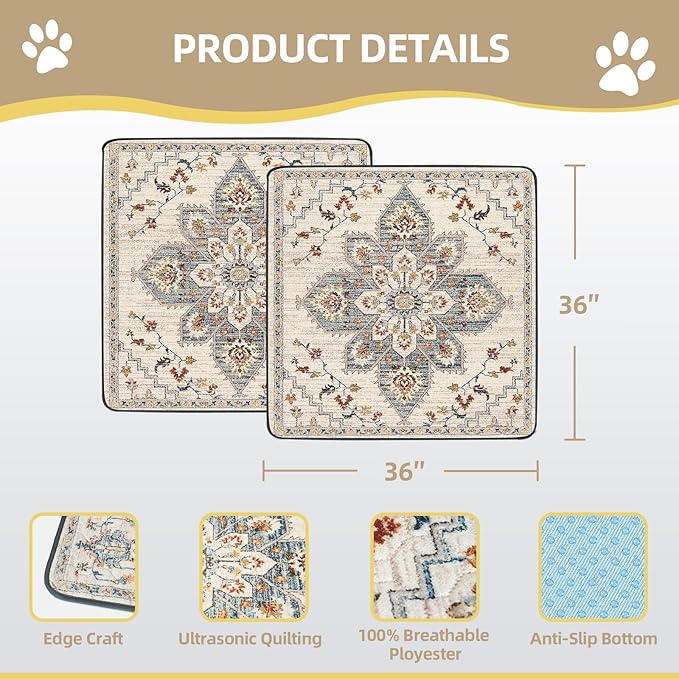 SCLOSE Washable Pee Pad for Dogs 2 Pack, 36" x 36" Reusable Puppy Pads Waterproof Dog Rugs, Super Absorbent, Leakproof, Dog Crate Pad, Playpen Mat, Whelping Pads, White Medallion