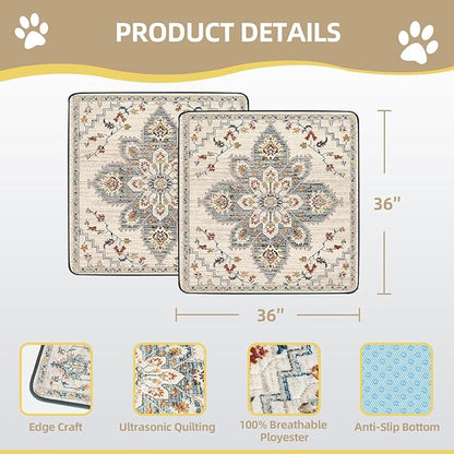 SCLOSE Washable Pee Pad for Dogs 2 Pack, 36" x 36" Reusable Puppy Pads Waterproof Dog Rugs, Super Absorbent, Leakproof, Dog Crate Pad, Playpen Mat, Whelping Pads, White Medallion