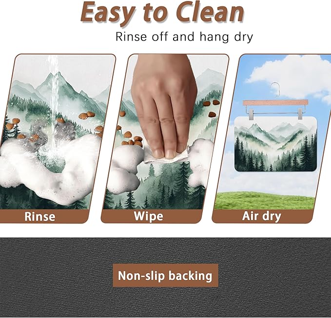 Misty Forest Mountain Dog Food Mat for Floors,Absorbent Quick-Dry Pet Feeding Mat,Cat Dog Bowl Mats for Food and Water,Non-Slip Pet Accessories Supplies 16"x24"