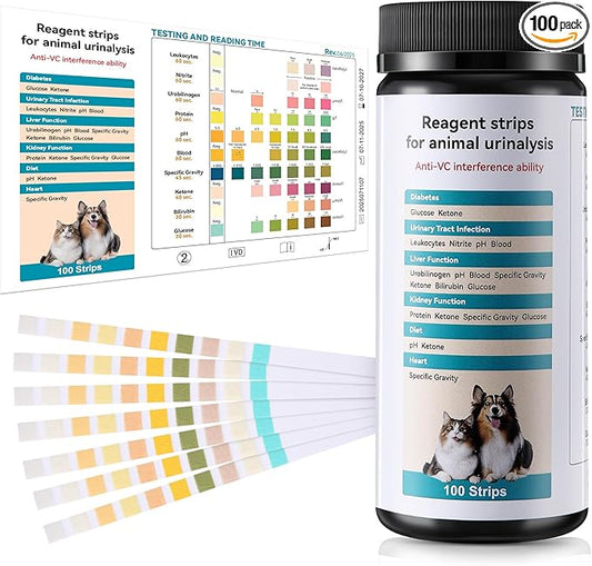 100 x Pet Urine Testing Strips, 10 in 1 UTI Test Kit for Cat & Dog, Multi-Parameter Urinalysis Reagent Strips: Leukocytes, Urobilinogen, Protein, Ph, Blood, Ketone, Bilirubin, Glucose & More