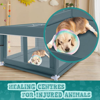 XVISHX 42x42 Inch Puppy Playpen with Cover, Dog Playpen for Puppies or Small Dogs, Pet Playpen for Indoor & Outdoor, Sturdy DogPen with Thickened Fabric, High-Strength Nylon Wire Mesh, Bluish Green