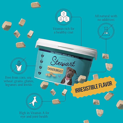 Stewart 100% Chicken Breast Dog Treats, 11.5 oz Tub, ~215 Pieces, Freeze Dried Raw, Single Ingredient, 74% Protein Training Treats or Meal Topper, Grain Free, Gluten Free