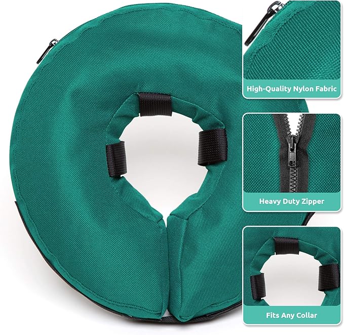 ZenPet Protective Inflatable Recovery Collar for Dogs and Cats (Teal) - Soft Pet Cone Does Not Block Vision E-Collar - Designed to Prevent Pets from Touching Stitches, Wounds and Rashes (Medium)