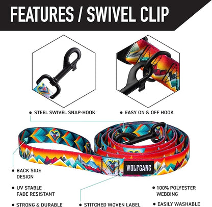 Wolfgang Heavy Duty Dog Leash, Pull-Tested for Walking & Training, MountainVibes Print, Small