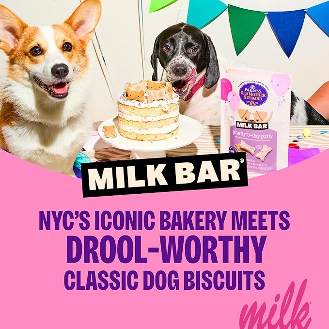 Wellness Old Mother Hubbard Milk Bar P'Nutty B-Day Party Dog Biscuits, Natural Treats, Peanut Butter Flavor with Birthday Icing, 10 oz Bag