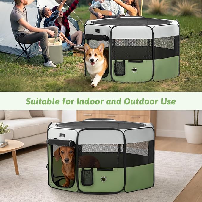 PETSFIT Portable Dog Playpen,36" Dog Play Pen Indoors with Removable Waterproof Mat & Zippered Roof | RV, Camping, Travel Dog Pen | Whelping & Cat Observation Space(36" L x 36" W x 21" H)