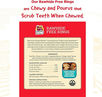 Country Kitchen Rawhide Free Beef Rings Dog Chews, Made with Real Beef, Highly Digestible, Gluten Free, 21 Count