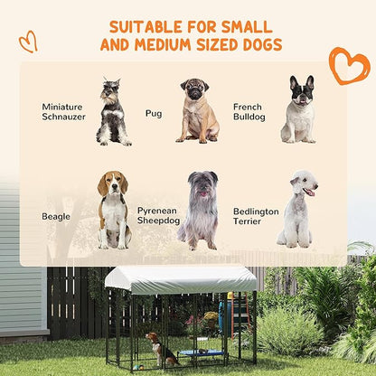 PawHut Outdoor Dog Kennel with Roof, 8' x 4' x 6' Heavy Duty Welded Wire Dog Playpen Enclosure with Escape-Proof Lock, UV-Resistant & Waterproof Cover, for Medium Dogs, Chickens, Ducks, Silver