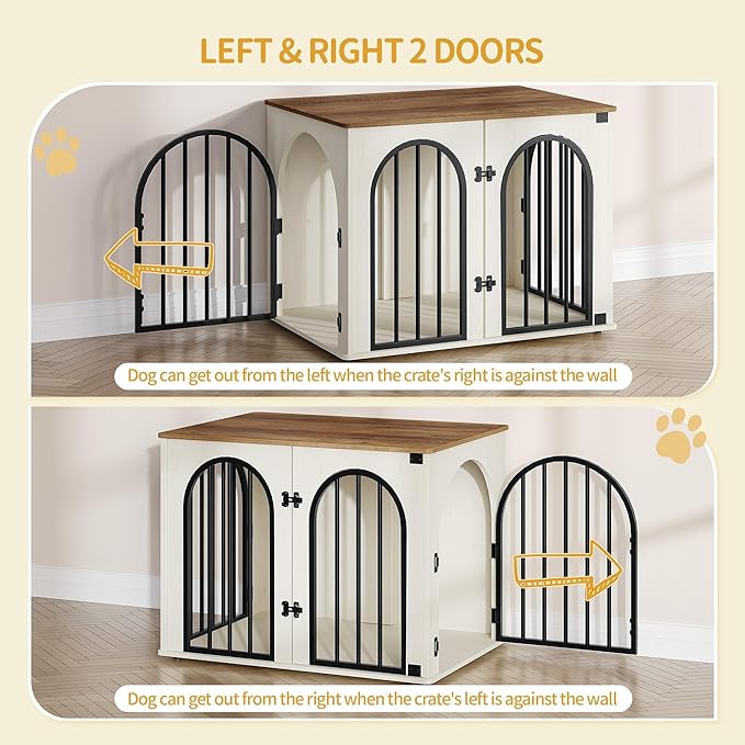 Hzuaneri 26.8'' Wooden Dog Crate Furniture, Indoor Dog Kennel Dogs Cage for Small Dogs, Heavy Duty Dog Crates Decorative Pet House End Side Table TV Stand, White Brown DFC85514B