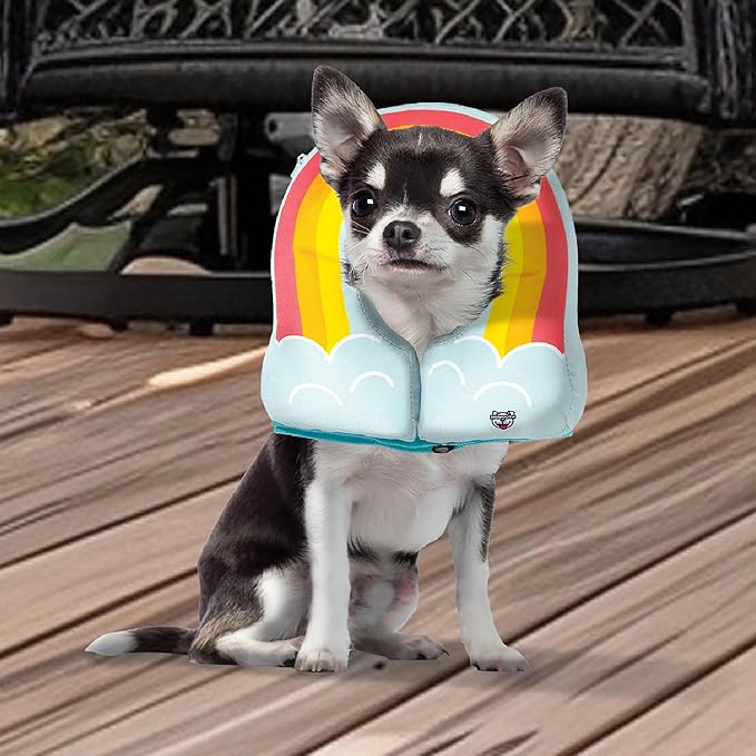 Rainbow Inflatable Dog Recovery Collar, Comfortable Cone Replacement for Pet Surgery, Protective Collars to Prevent Licking & Biting, Size Small