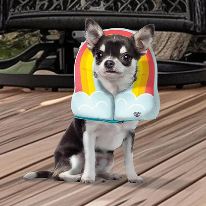 Rainbow Inflatable Dog Recovery Collar, Comfortable Cone Replacement for Pet Surgery, Protective Collars to Prevent Licking & Biting, Size Small
