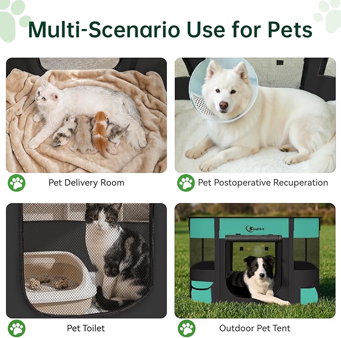 Dog Playpen,Cat Pet Puppy Pen,Portable Playpens for Dogs Indoor Outdoor Travel Camping Use,Foldable Dog Kennel Tent Crate for Rabbit Small Animals with Carrying Case (Green, Large)