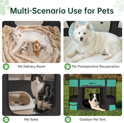 Dog Playpen,Cat Pet Puppy Pen,Portable Playpens for Dogs Indoor Outdoor Travel Camping Use,Foldable Dog Kennel Tent Crate for Rabbit Small Animals with Carrying Case (Green, Large)