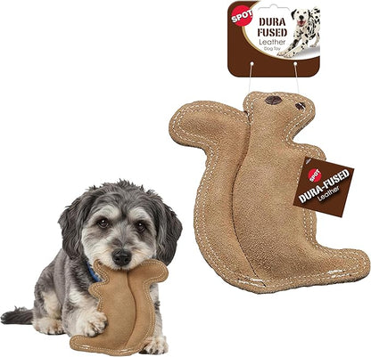 SPOT Dura-Fused Leather Squirrel Dog Toy – Real Leather & Jute Fabric, Double-Stitched & Durable, Soft Stuffed Squeaky Interactive Chew Toy for Moderate Chewers, Small & Medium Dogs, 8in