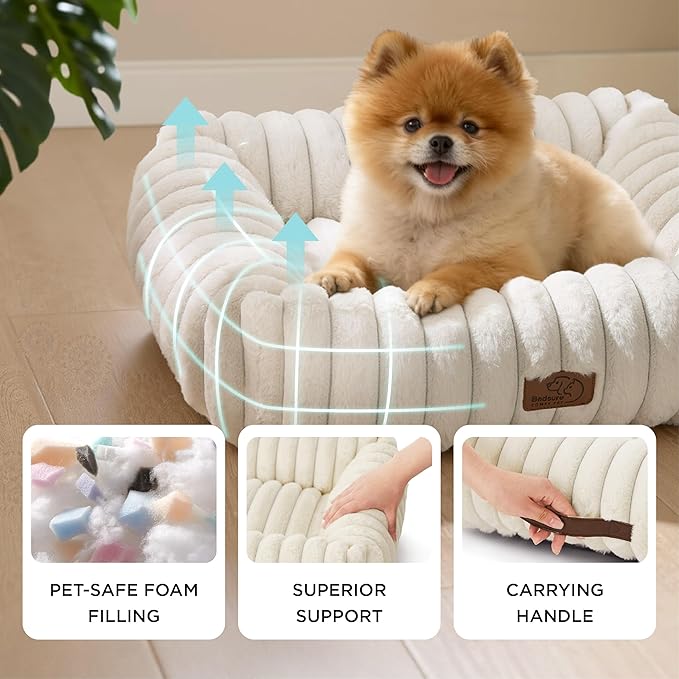Bedsure ComfyFleece™ Cute Dog Bed for Small Dogs & Cats - Washable Furry Cat Beds, Rectangle Orthopedic Corduroy Fleece Puppy Beds with Removable Zipper Cover, 20x19x6inches, Amphora