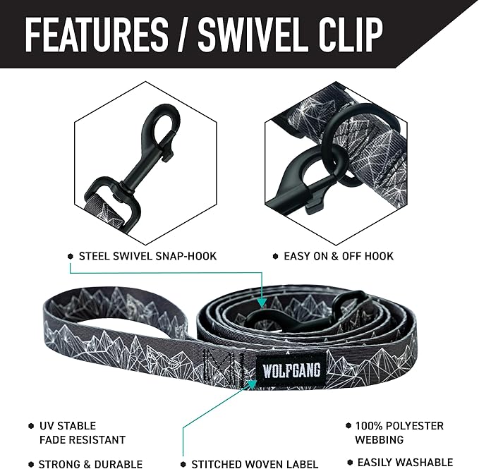Wolfgang Heavy Duty Dog Leash, Pull-Tested to Over 800 lbs for Walking & Training, WolfMountain Print, Small
