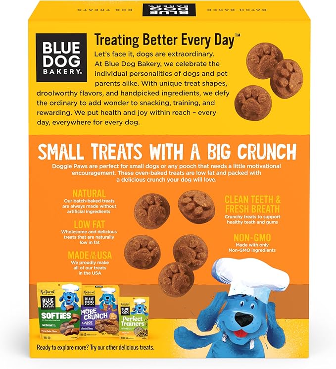 Blue Dog Bakery Natural Dog Treats, Doggie Paws, Peanut Butter Flavor, 16.2oz (1 Count)