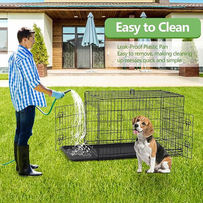 Dog Crate, 24/30/36/42/48 Inch Dog Crates for Small Medium Large Dogs Indoor, Folding Metal Dog Kennel Dog Cage with Double-Door, Divider Panel, Removable Tray, Locks and Handle, (30 Inch, Black)