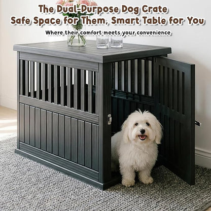 Fancyango Dog Crate Furniture End Table - Decorative Corner Dog House Table for Small to Medium Dogs, Indoor Plastic Dog Crate with Lockable Latch (Classic Black, 29.5" L x 21" W x 25.2" H)