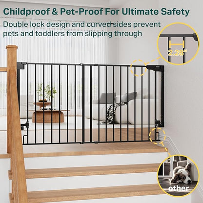 Cumbor 35.1–55" No Bottom Bar Baby Gate for Stairs, 2-in-1 Auto Close Dog Gate Indoor, Hardware Mounted Wide Pet Gate for Doorways with Large Walk Thru Door, Child-Proof Safety Gate for Kids (Black)
