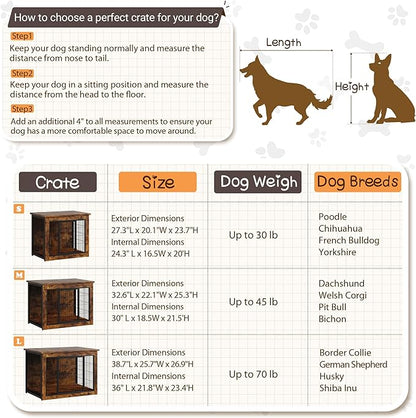 Dog Crate Furniture with Thick Cushion, Side End Table Wooden Dog Cage with Double Doors, Chew-Resistant Dog Kennel Dog House Indoor for Small to Large Dog