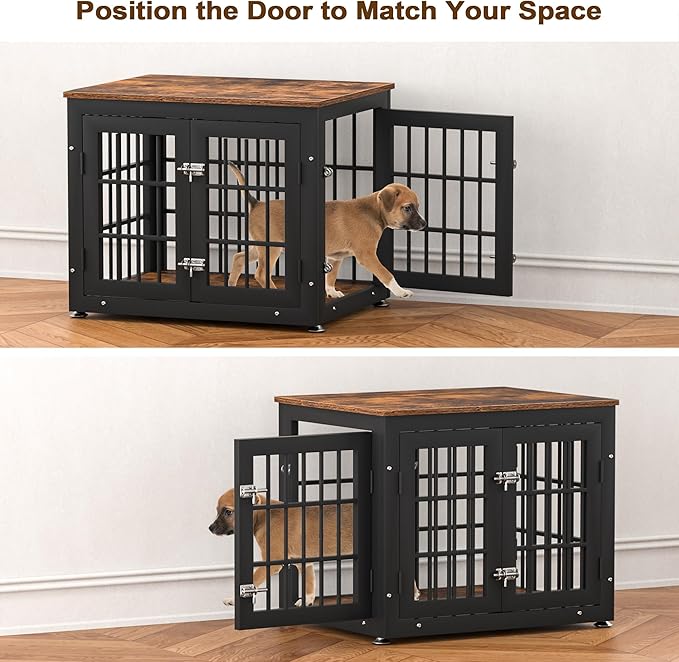 rehomerance 26 Inch Heavy Duty Dog Crate Furniture for Small Dogs, Decorative Pet House End Table, Wooden Cage Kennel Furniture Indoor, Rustic Brown