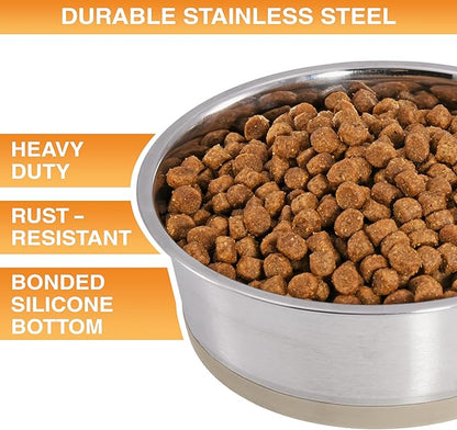 Neater Pet Brands Stainless Steel Dog Bowls with Non-Slip Rubber Bottom – 3 Cup (24 oz), Tan - Set of 2 Heavy Duty Metal Dog Bowls, Dishwasher Safe, Food or Water Bowl, Ideal for Small to Medium Dogs