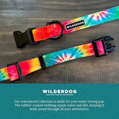 Wilderdog Waterproof Dog Collar - Repels Water & Dirt - Medium 13"-18" - Tie Dye