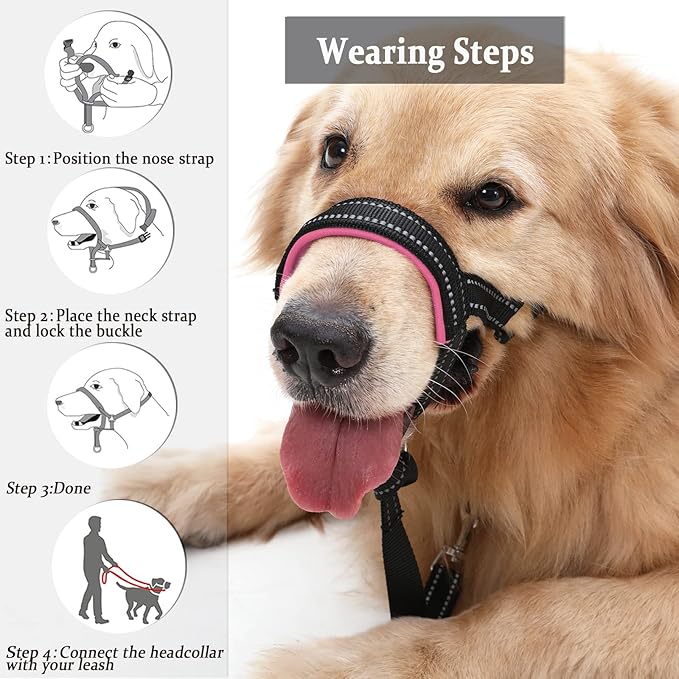 BARKLESS Dog Head Collar, No Pull Head Halter with Soft Padding, Reflective Soft Padded Snout Harness for Medium Dogs, Beagle