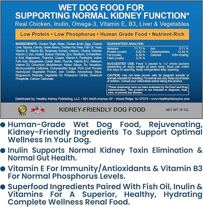 Non-Prescription Kidney Care Dog Food for Renal Support - Low Sodium Diet for Healthy Kidneys, Low Phosphorus Renal Food, Super Nutrients Make This Best Kidney Diet, Freshly Made in USA - 16 Ounce