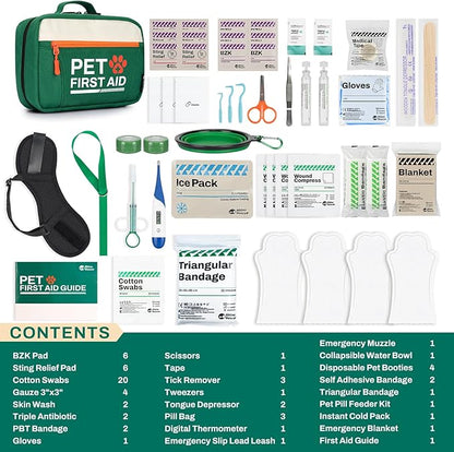 RHINO RESCUE bundle-Pet First Aid Kit, Emergency Medical Supplies for Dogs & Cats, Safety Essentials Pack with Thermometer+