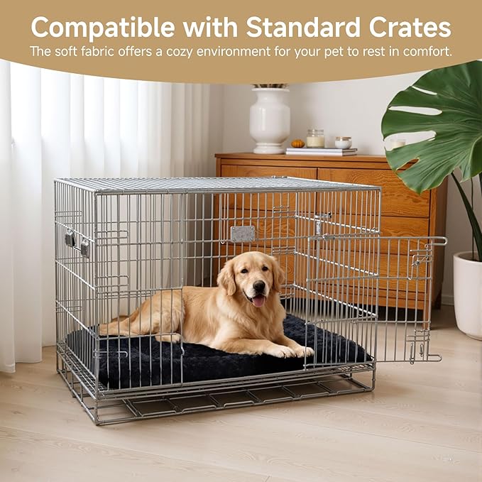 Washable Dog Bed Mat Soft Dog Crate Pad Fluffy Pet Kennel Beds Sleeping Mattress with Non-Slip Bottom for Large Jumbo Medium Small Dogs, 41 x 27 Inch, Black