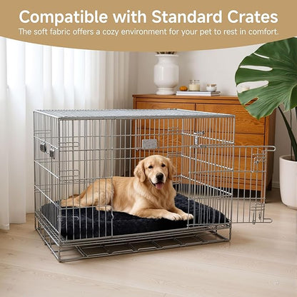Washable Dog Bed Mat Soft Dog Crate Pad Fluffy Pet Kennel Beds Sleeping Mattress with Non-Slip Bottom for Large Jumbo Medium Small Dogs, 41 x 27 Inch, Black