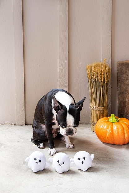 Pearhead Halloween Ghost Dog Toy Set, Plush Squeaky Pet Chew Toys for Dogs, Durable Soft Plush Fabric, Interactive Multi-Pack Value Gift for Puppies and Small to Medium Breeds