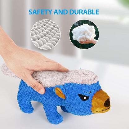 IOKHEIRA Dog Plush Toys for Aggressive Chewers, Indestructible Dog Squeaky Toys with Crinkle Paper, Durable Teething Chew Toys for Medium and Large Breed (Blue)