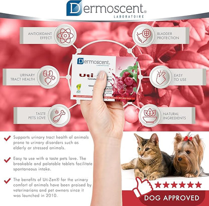 Dermoscent UTI-Zen Cranberry Tablets for Dogs & Cats Food Supplement for Bladder, Kidney & Urinary Tract Health Chicken Flavoured - 30 Tablets