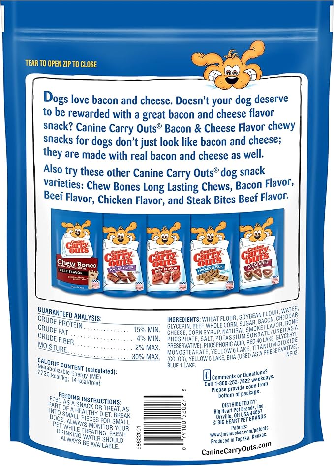 Canine Carry Outs Dog Treats, Bacon & Cheese Flavor, 22.5 Ounce (Pack of 6), Made with Real Bacon and Cheese