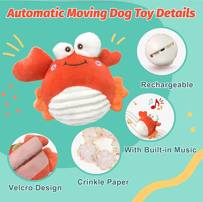 GUKCO Crab Interactive Dog Toys – Rechargeable Self-Play Toy with Motion-Activated Ball & Music Recording Modes for Small, Medium & Large Dogs, Moving Dog Toy to Keep Them Busy