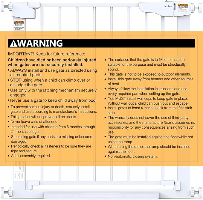 Cumbor 2 Pack 29.7-54.2" Baby Gate for Stairs, Mom's Choice Awards Winner-Auto Close Dog Gate for Doorways, Easy Install Pressure Mounted Pet Gate Indoor, Wide Safety Gate for Dog, White